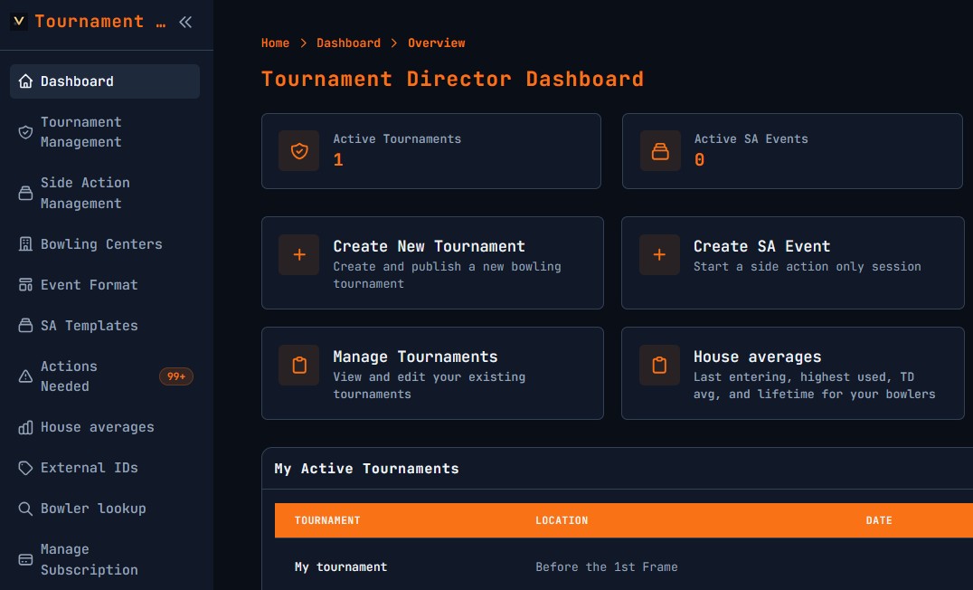 Tournament director desk for bowling events